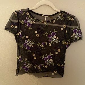 URBAN OUTFITTERS Sheer Embroidered Crop Top